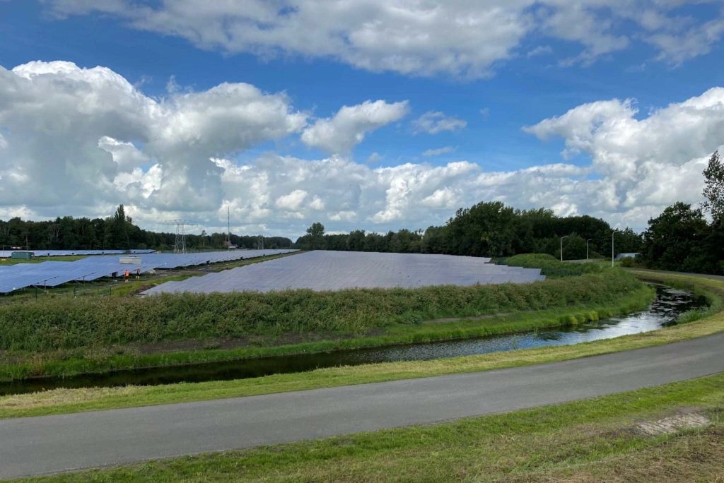 Solar park Heerenveen with path and canal